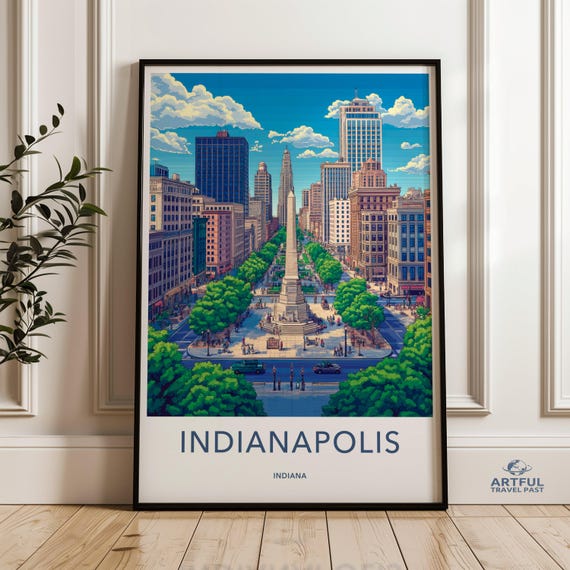 Indianapolis Indiana Wall Art Cityscape Print Monument Circle Poster Travel Midwest Decor Usa City