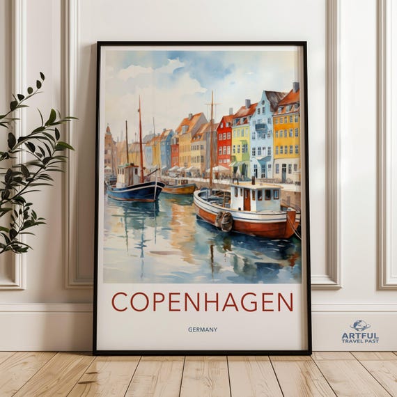 Copenhagen Wall Art Colorful Houses Scandinavian Decor Denmark Print Travel Poster Maritime European Cityscape Germany