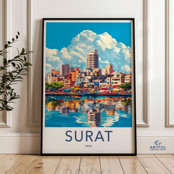 Surat India Wall Art Cityscape Print Urban Skyline Poster Vibrant City Reflection Modern Home Decor Gift For Travelers