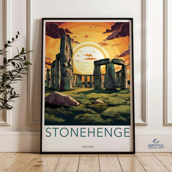 Stonehenge Wall Art Print Historic Poster England Travel Decor British Landmark Artwork Sunset Stone Circle Illustration