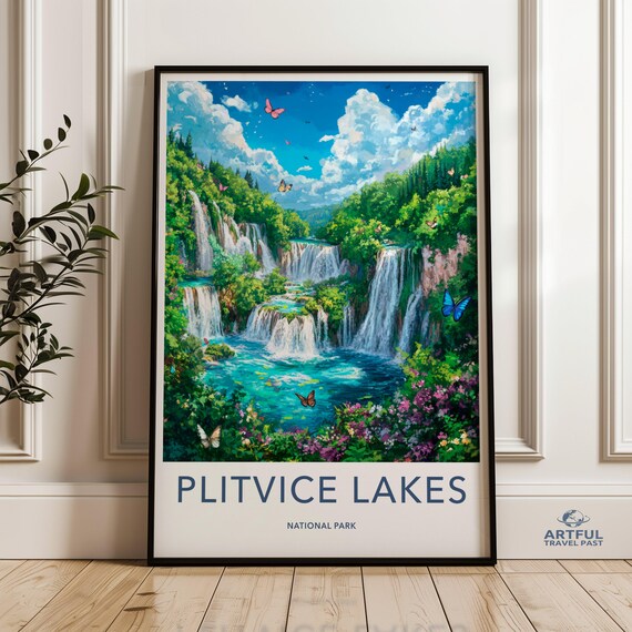 Plitvice Lakes National Park Waterfalls Croatia Travel Poster