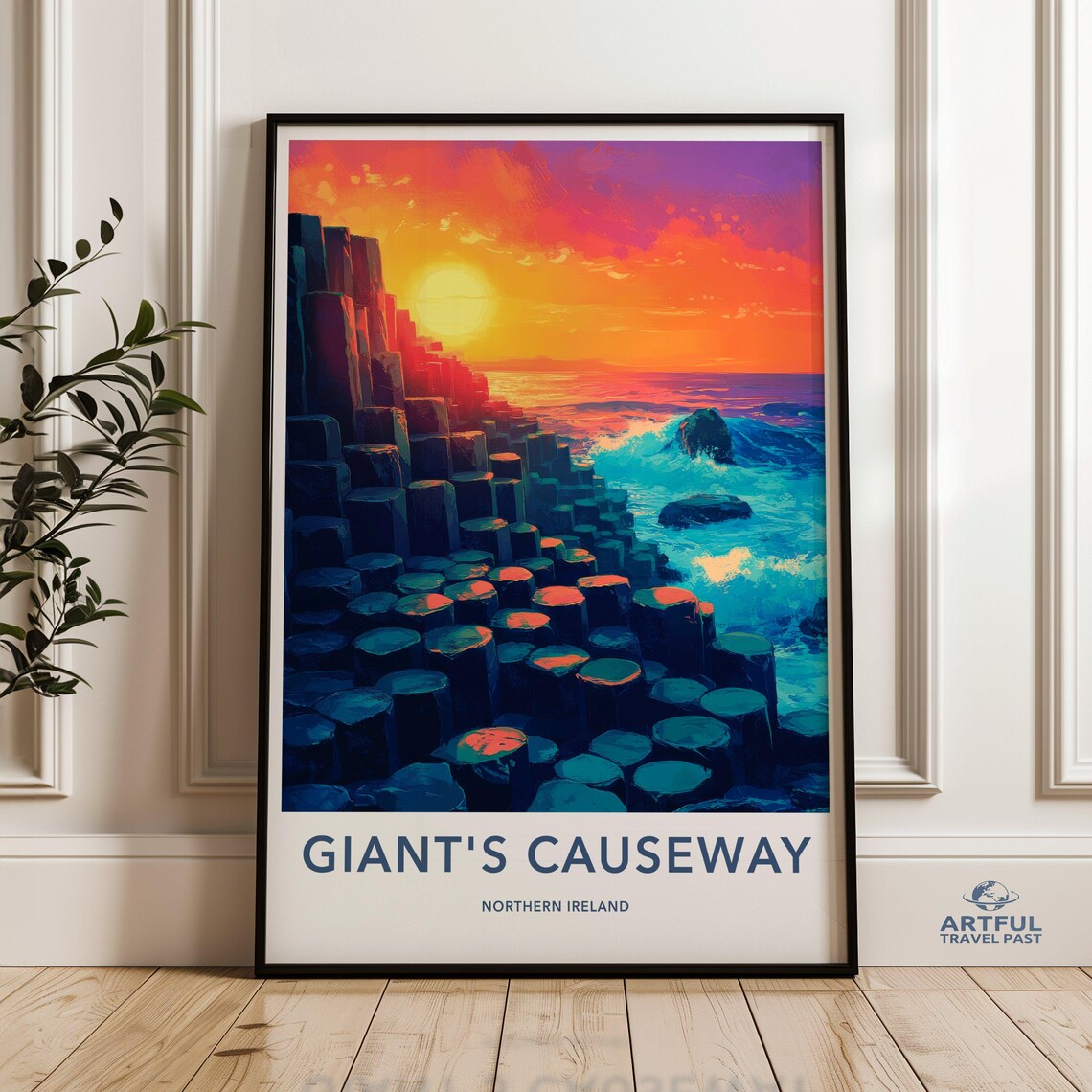 Giants Causeway Northern Ireland Sunset Basalt Cliffs Travel Poster