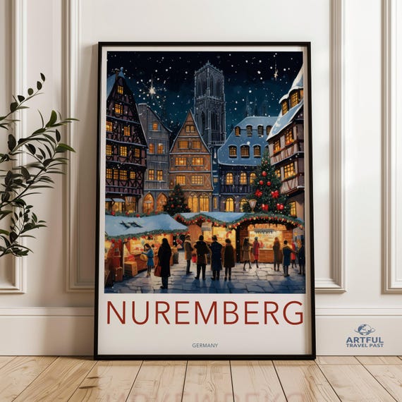 Nuremberg Christmas Market Wall Art Historic Germany Cityscape Print Festive European Holiday Decor Winter Wonderland Illustration