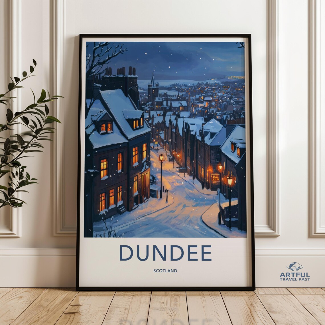 Dundee Scotland Snowy Winter Night Old Town Street Lights Poster