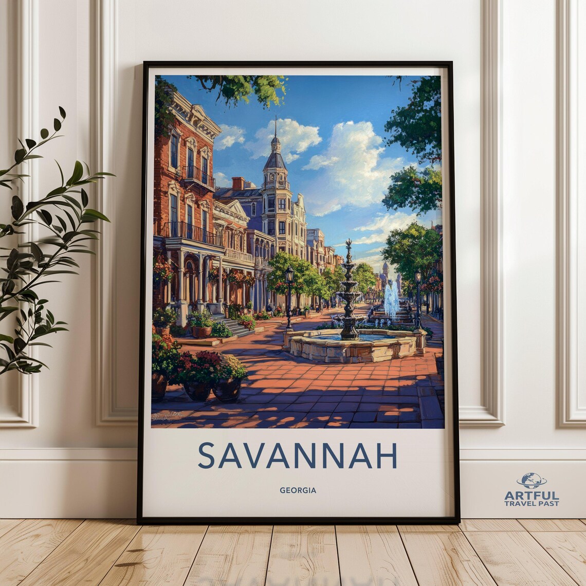 Savannah Georgia Historic District Fountain Vintage Travel Poster