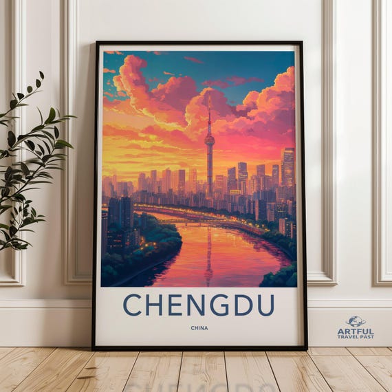 Chengdu Skyline Wall Art China Cityscape Print Modern Urban Decor Sunset City View Travel Poster Metropolitan Artwork