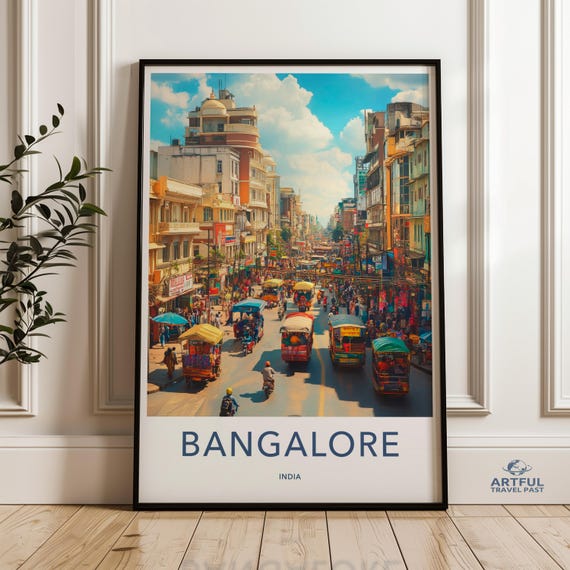 Bangalore City Street Market Wall Art Colorful India Travel Poster Cityscape Print Vibrant Urban Decor Asia Scene