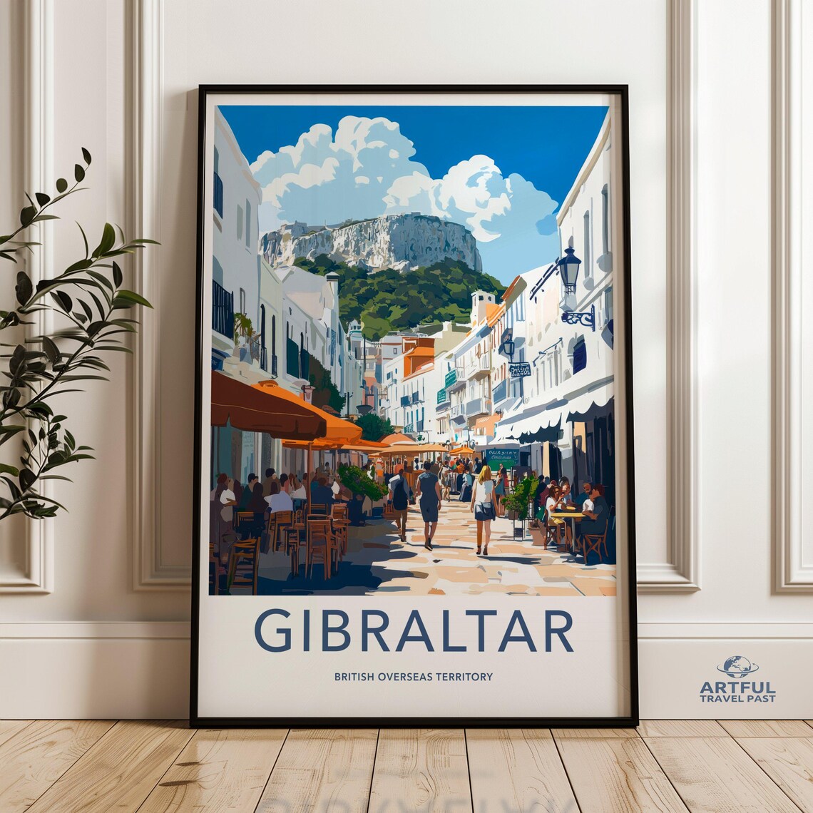 Gibraltar Old Town Street with the Rock British Territory Poster