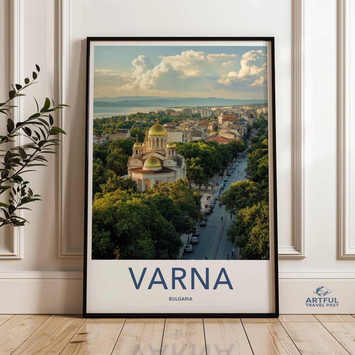 Varna Bulgaria Panoramic Golden Cathedral Seaside Travel Poster