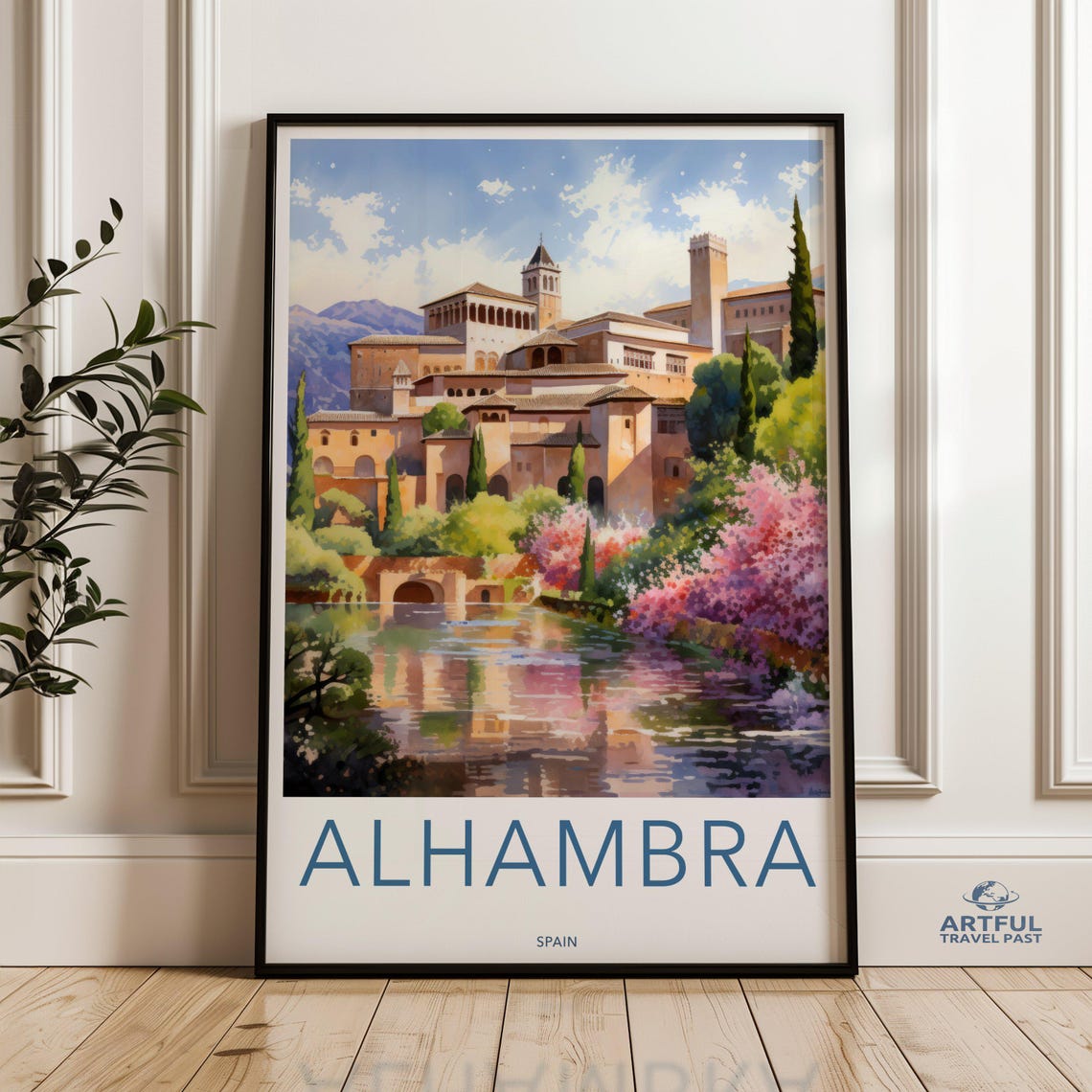 Alhambra Spain Moorish Palace Gardens Reflection Travel Poster