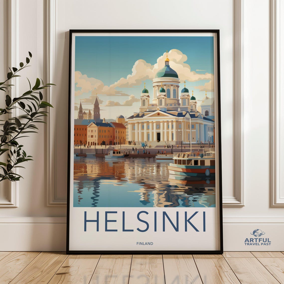 Helsinki Finland Cathedral Harbor Vintage Travel City Poster