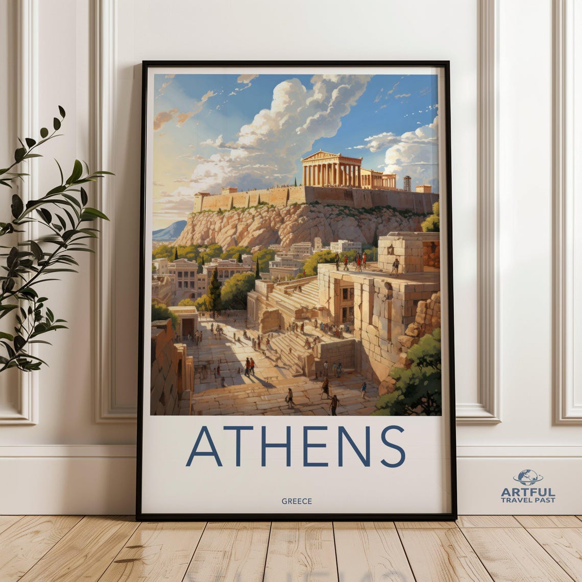 Athens Greece Acropolis Steps Parthenon Sunset Vintage Travel Poster