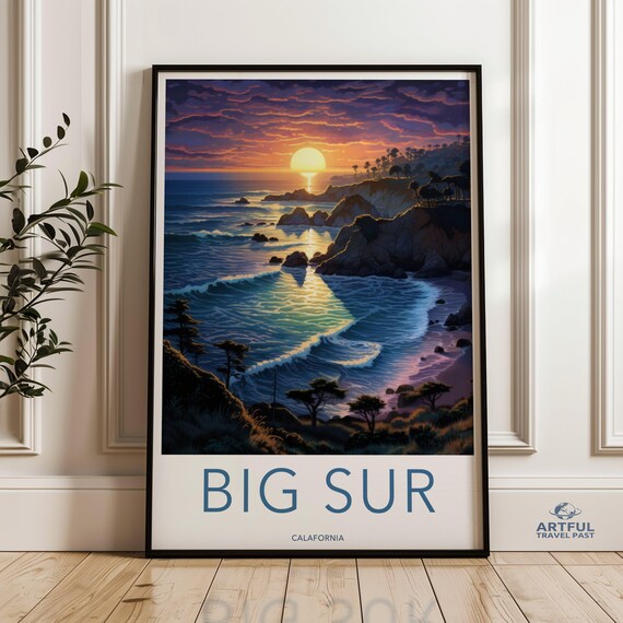 Big Sur California Sunset Coastline Waves Cliffs Travel Poster