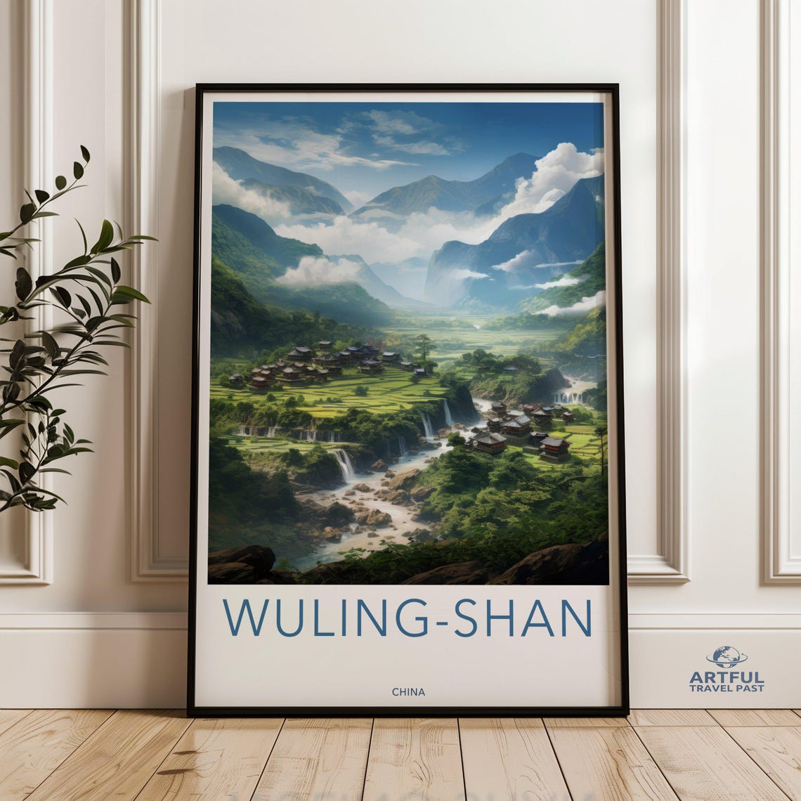 Wuling Shan China Green Valley Waterfall Mountain Travel Poster