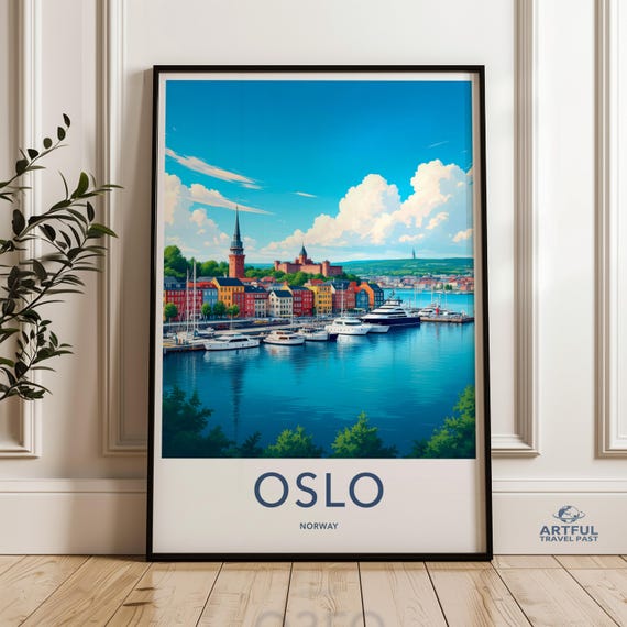 Oslo Travel Poster Norway Cityscape Wall Art Scandinavian Decor Print Skyline Illustration Nordic Home
