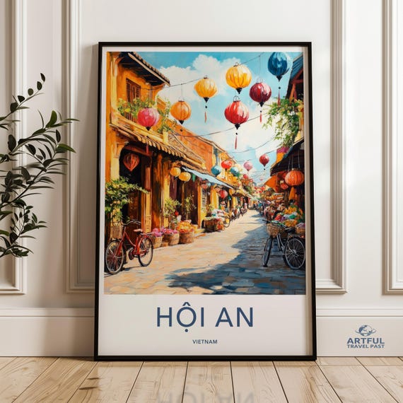 Hoi An Vietnam Wall Art Scenic Street Print Vietnamese Lanterns Poster Colorful Cityscape Decor Travel Photography