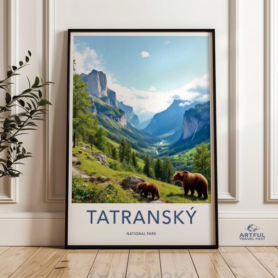 Tatransky National Park Poster Brown Bears in Green Mountain Valley