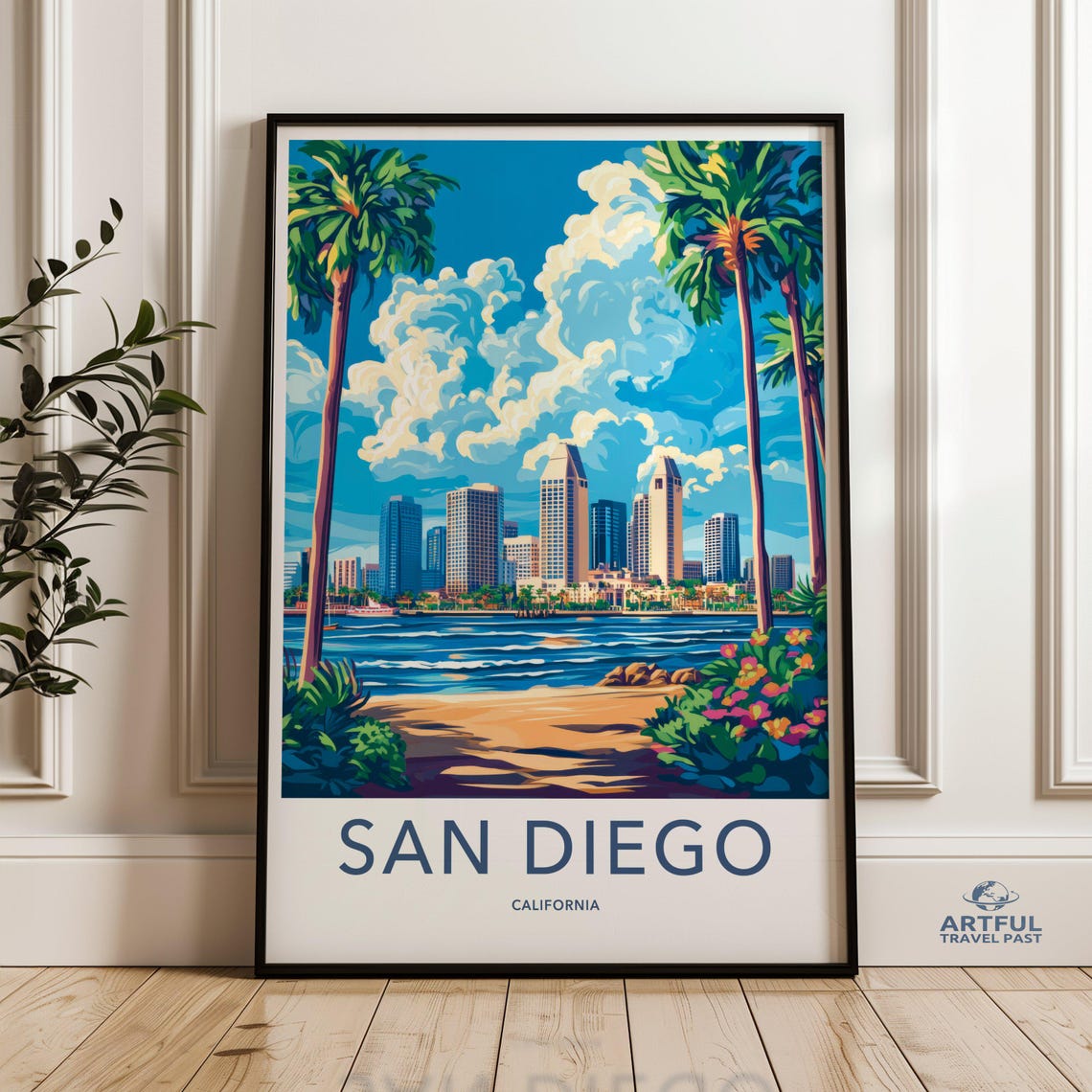 San Diego Cityscape Wall Art Skyline Poster Modern Urban Decor Beach Sunset Print Vibrant Home Office