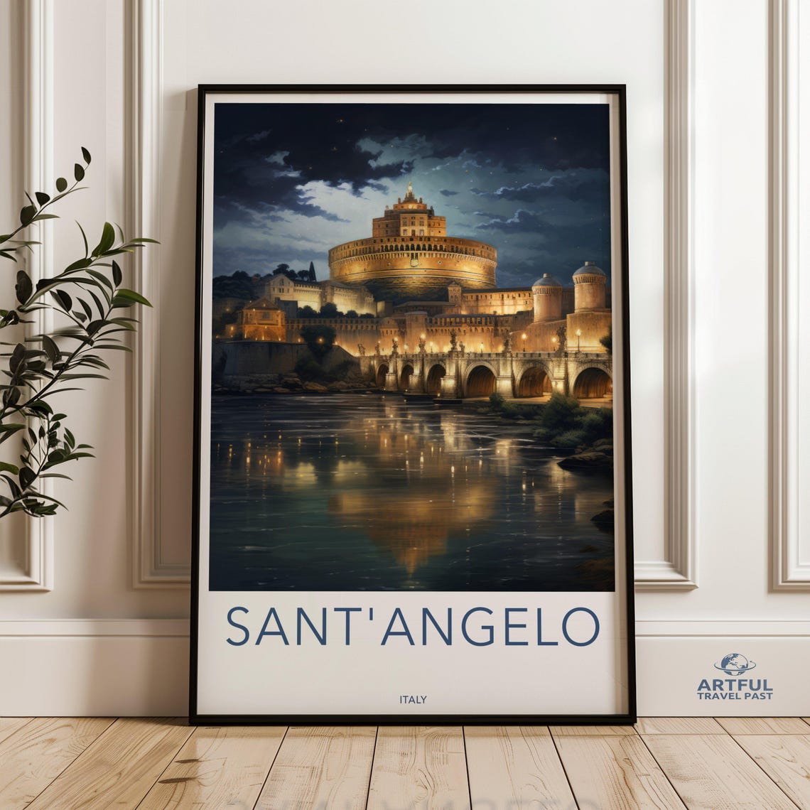 Castel Sant Angelo Rome Night Lights Italy Travel Poster Gift