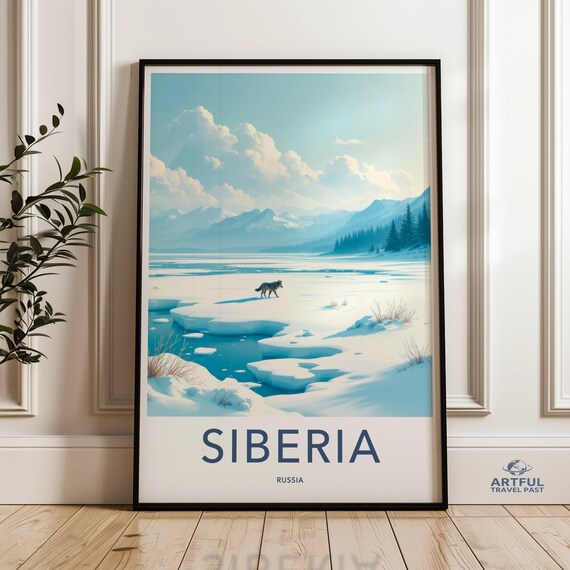 Siberia Winter Landscape Art Print, Mountain Scene