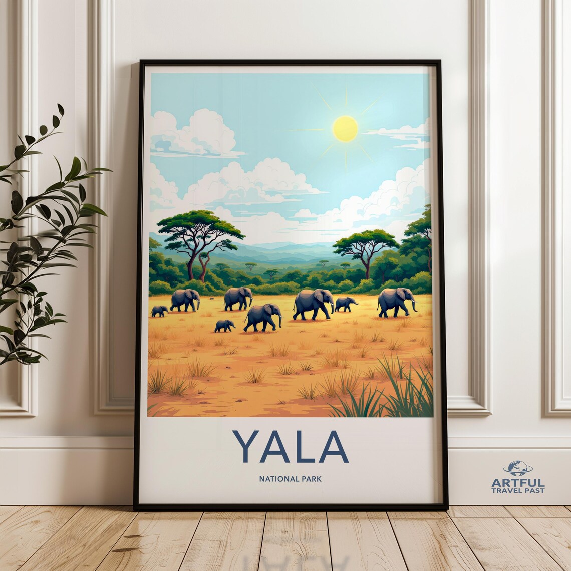 Yala National Park Vintage Travel Poster Elephant Herd Savanna Scene