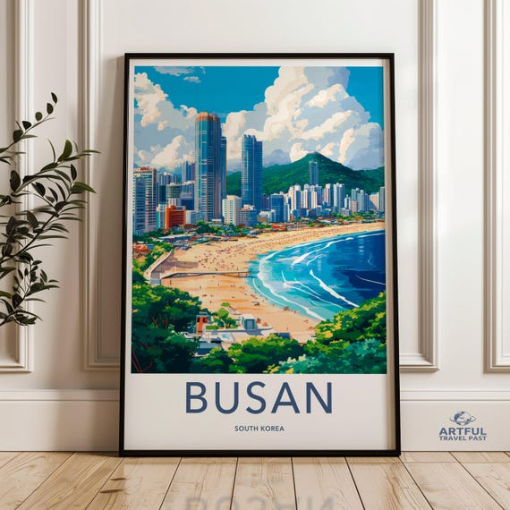 Busan Wall Art South Korea Poster Cityscape Print Beach City Skyline Decor Coastal Artwork Travel