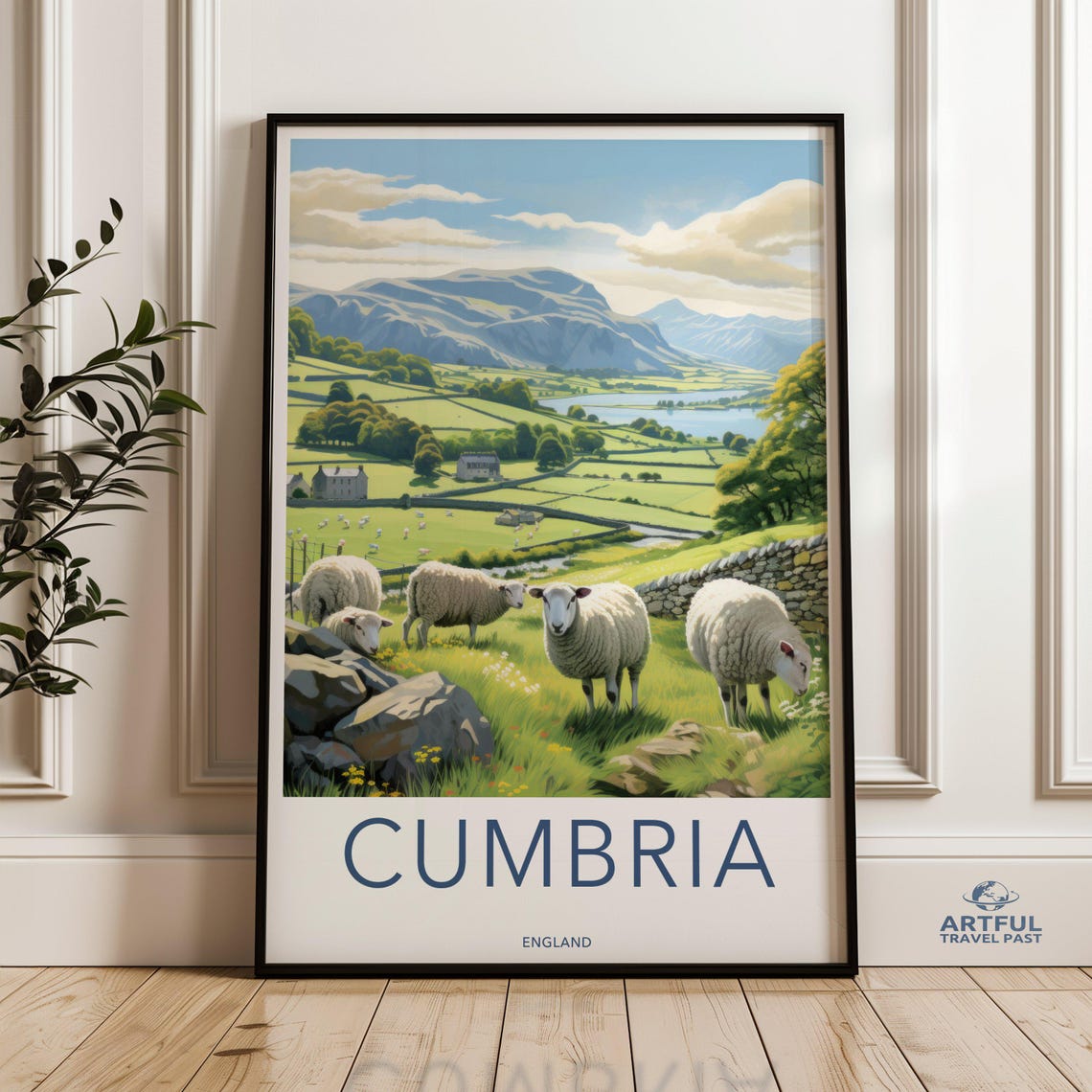 Cumbria England Lake District Sheep Countryside Travel Poster