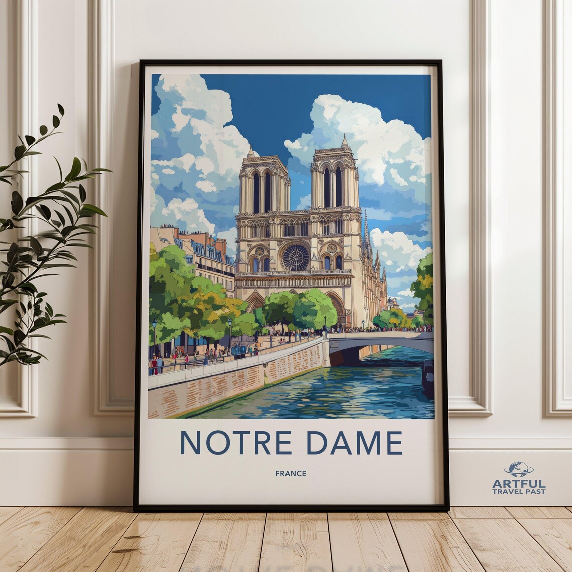 Notre Dame Paris Vintage Travel Poster French Cathedral Landmark