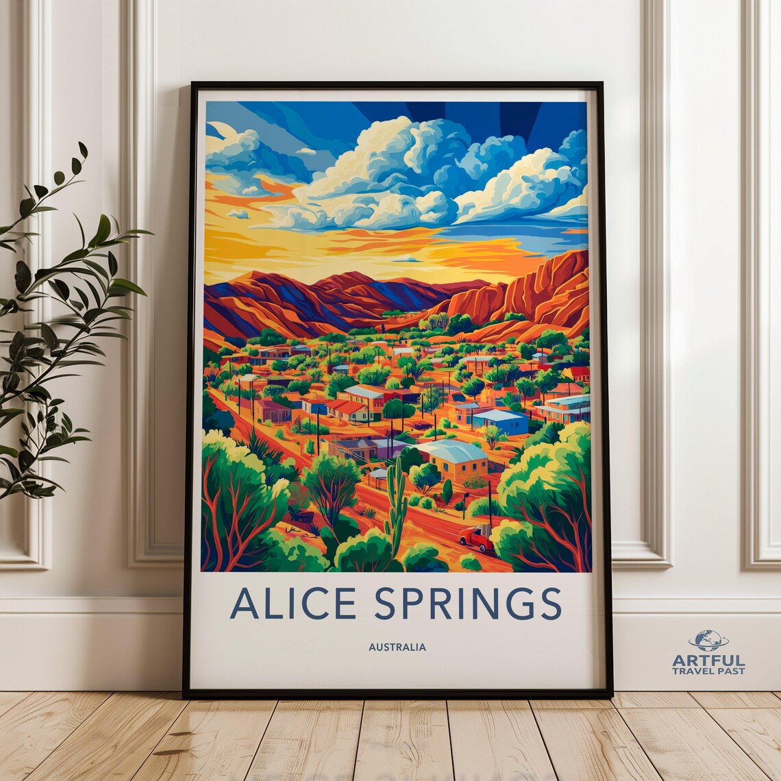 Alice Springs Australia Sunset Town Red Hills Travel Poster Outback