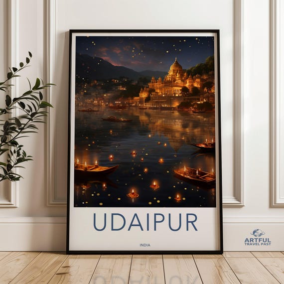 Udaipur Wall Art Cityscape Print India Travel Poster Lake Pichola Architecture Decor Rajasthan