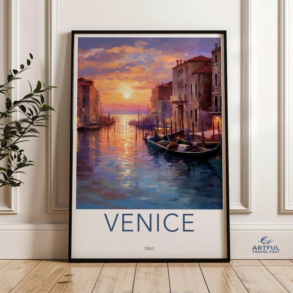 Venice Italy Sunset Canal Gondola Impressionist Travel Poster
