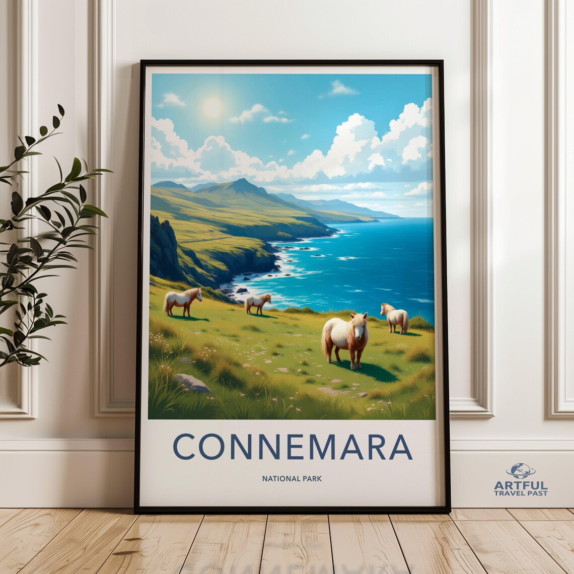 Connemara National Park Ireland Coastal Horse Travel Poster Artwork