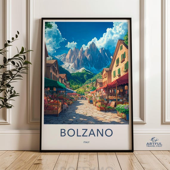 Bolzano Italy Wall Art Italian Dolomites Print European Cityscape Market Scene Decor Travel Home Mountain
