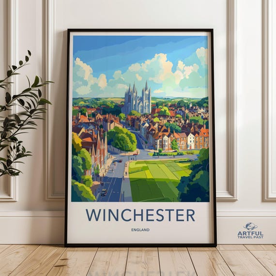 Winchester England Skyline Wall Art Print Colorful Cityscape Artwork Home Decor Travel Poster Architecture Illustration