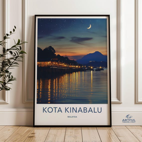Kota Kinabalu Malaysia Night Sky Reflections Wall Art Scenic Coastal Sunset Photography Print Tranquil Ocean Home Decor