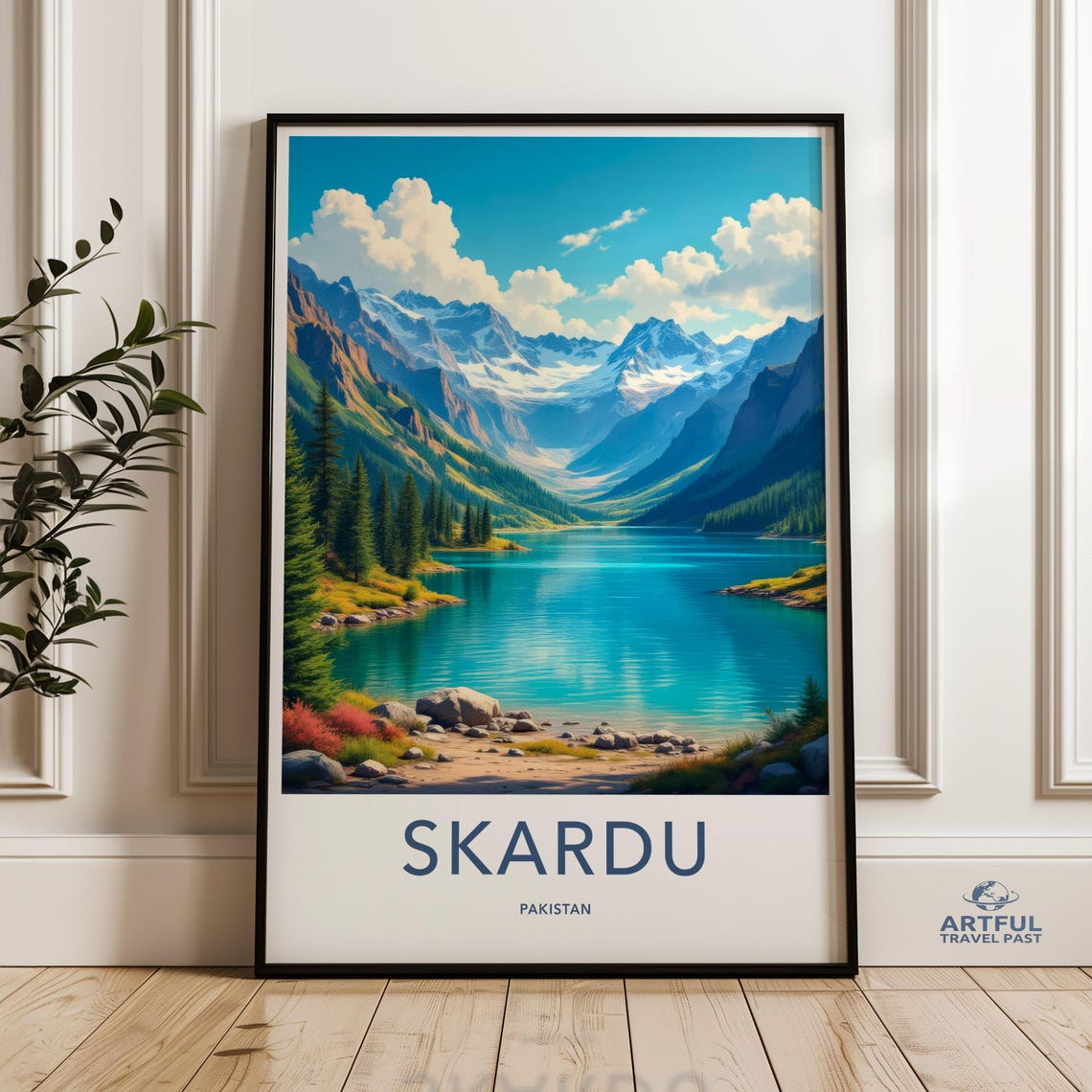Scenic Mountain Lake Poster Skardu Pakistan Travel Print Landscape Wall Art Nature Photography Adventure Home Decor Gift For Traveler