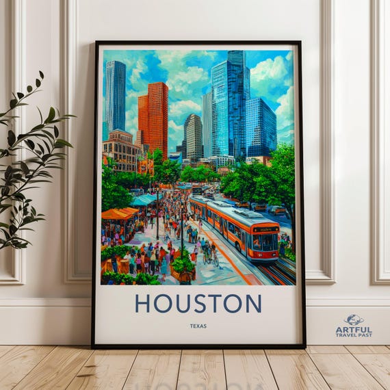 Houston Texas Wall Art Cityscape Print Downtown Travel Poster City Souvenir Home Decor Urban Landscape Skyline
