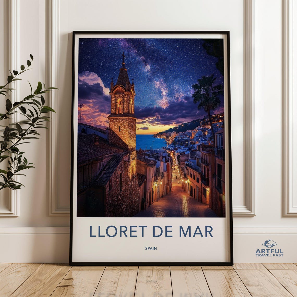 Lloret De Mar Spain Night Coast Old Town Starry Sky Travel Poster