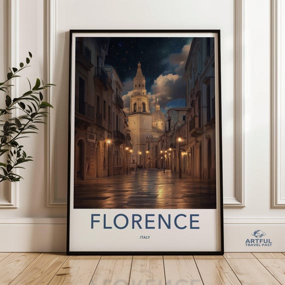 Florence Cityscape Wall Art Italy Night View Print Historic Architecture Poster Nighttime Urban Scene Home Decor Travel