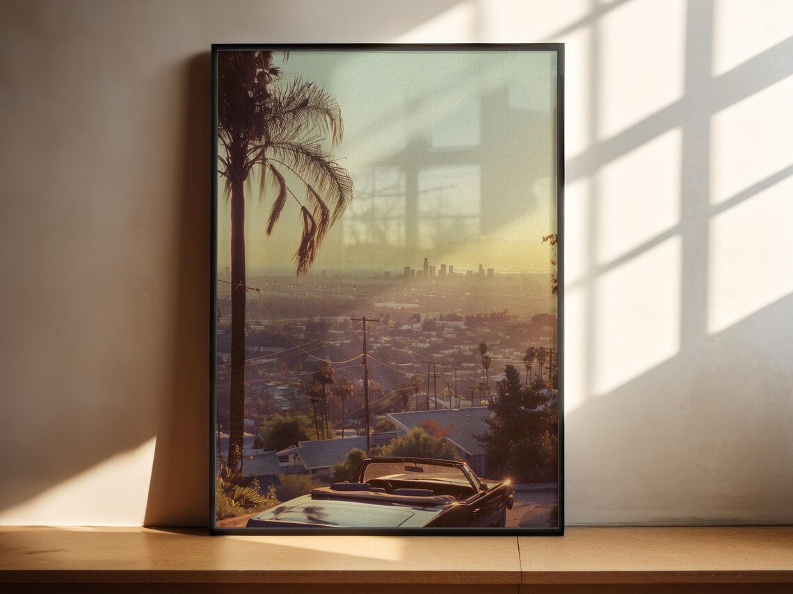 Retro Los Angeles Convertible Palm Skyline Vintage Travel Poster