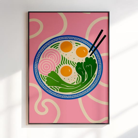 Ramen Poster Kitchen Wall Art Funny Food Print Vegetable Decor For Pantry Dining Room Or Chef Gift Colorful Artwork