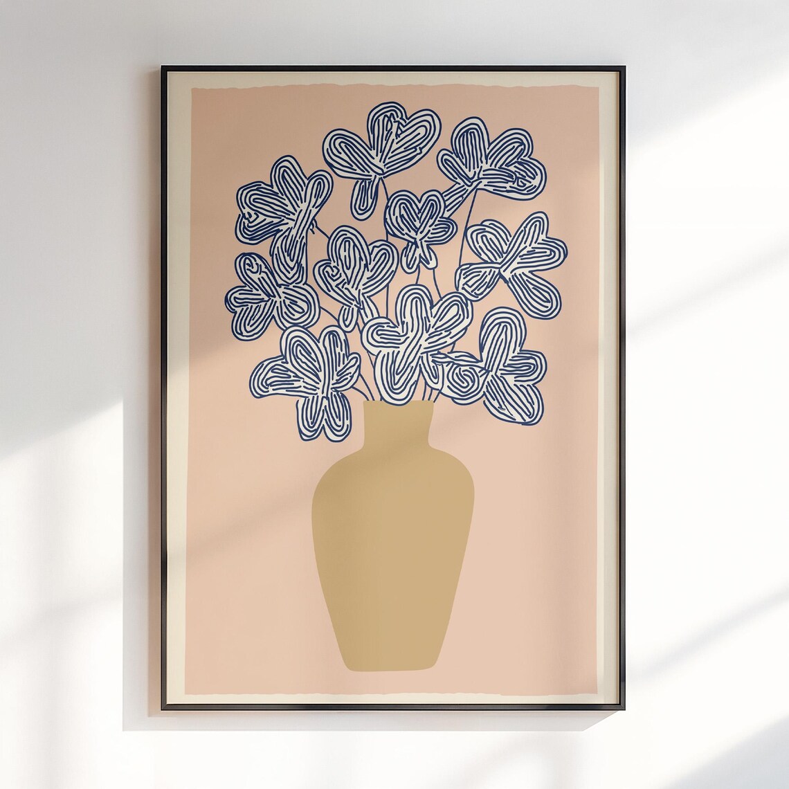 Ink Line Flowers in a Beige Vase Minimal Botanical Floral Poster