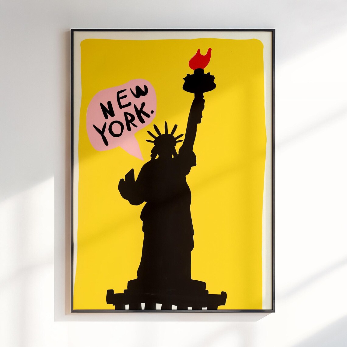 New York Statue of Liberty Silhouette Yellow Pop City Poster