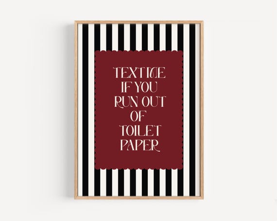 Funny Bathroom Wall Art, Black White Stripe Poster