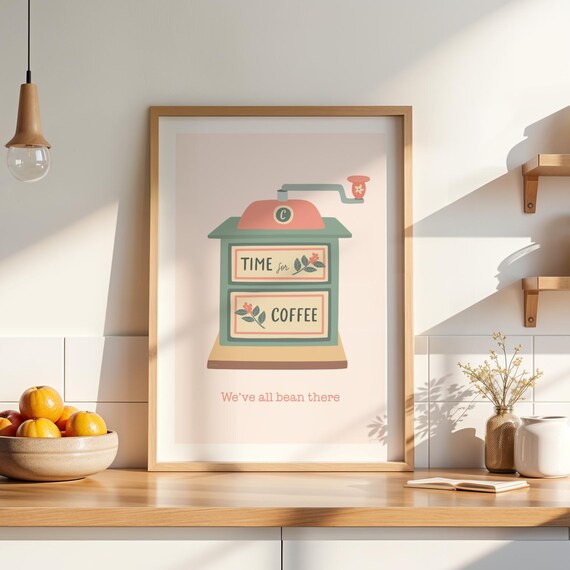 Coffee Quote Art Print, Hand Drawn Retro Coffee Grinder