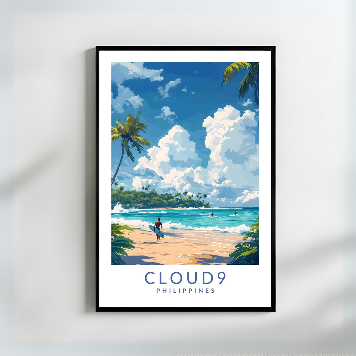 Cloud 9 Philippines Surf Beach Illustration Surfing Travel Poster