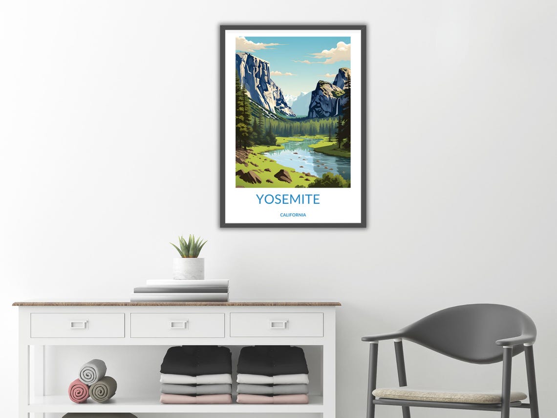 Yosemite Valley River El Capitan Waterfall Pines California Art Poster - Image 2