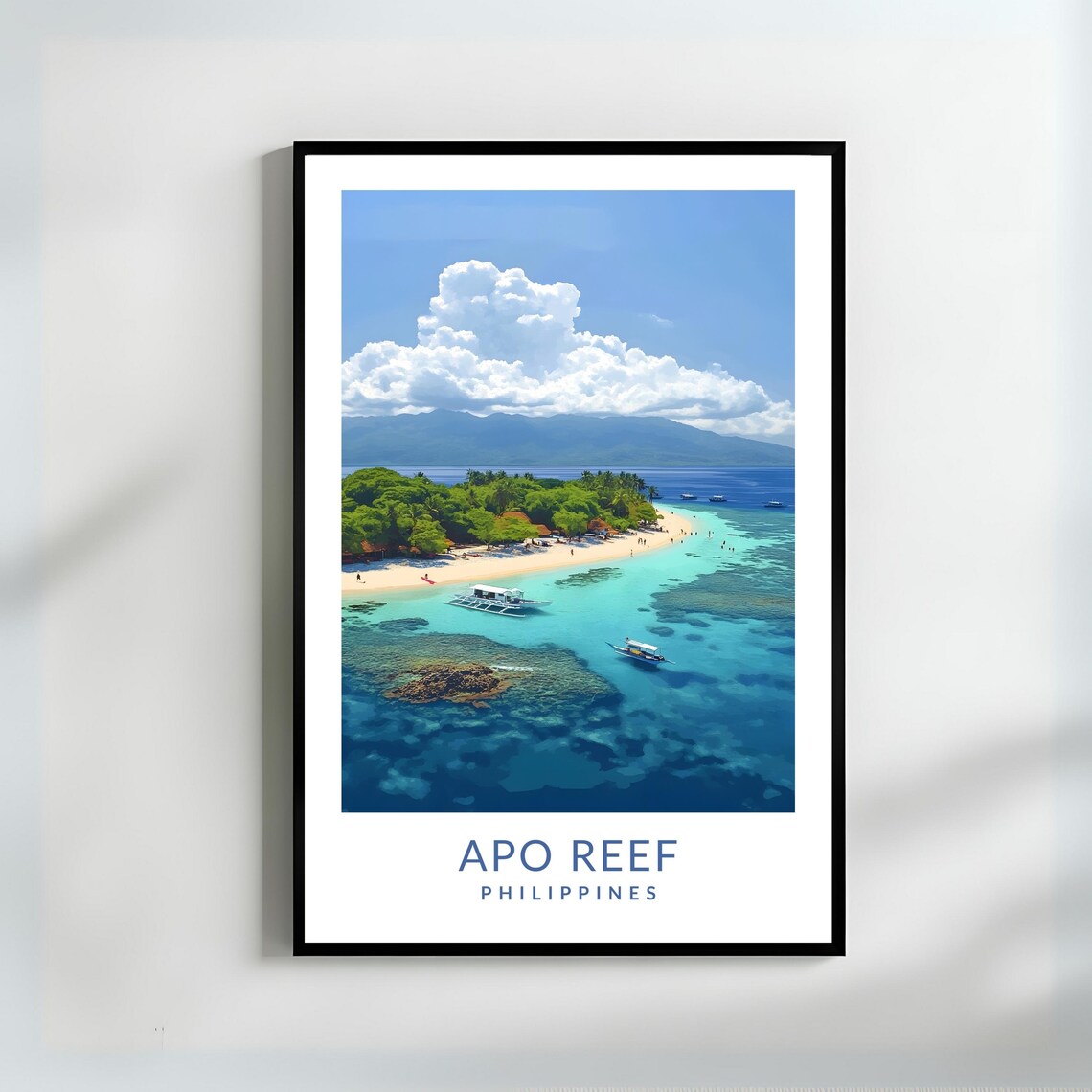 Apo Reef Philippines Island Paradise Boats Ocean Travel Poster