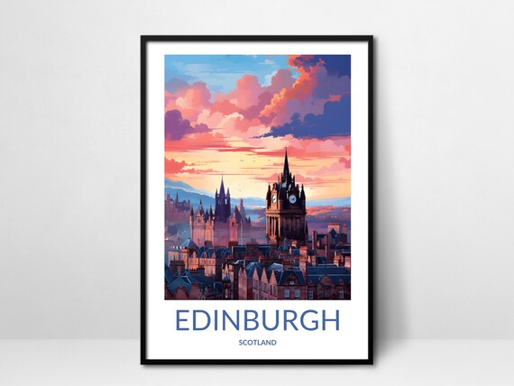 Edinburgh Colorful Skyline Pink Sunset Clouds Scotland Poster