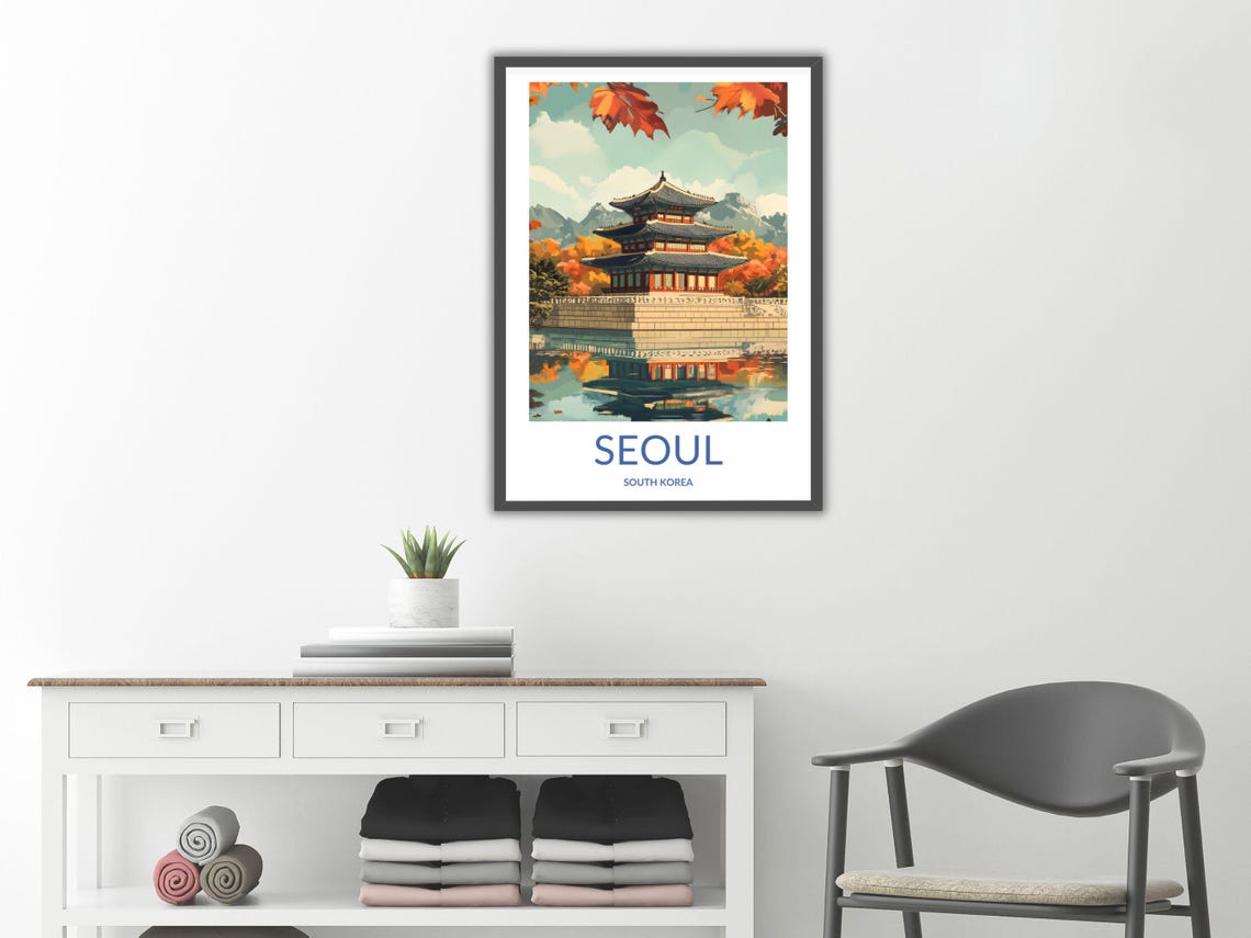 Seoul Temple Art South Korea Travel Poster Gyeongbokgung Palace Print Korean Traditional Architecture Korean Cultural Heritage - Image 2